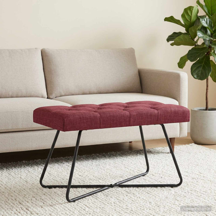 Bænk med knap tufting Vinrød 80 x 40 x 46 cm Stof