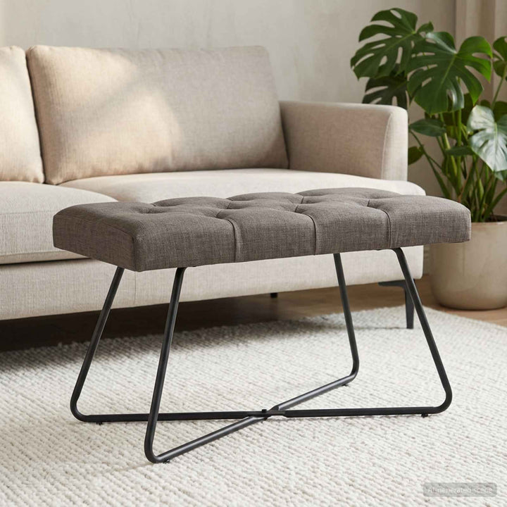 Bænk med knap tufting Mørk Brun 80 x 40 x 46 cm Stof