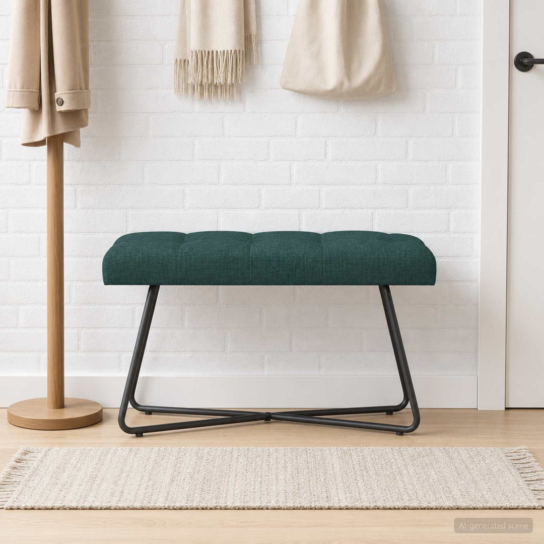 Bænk med knap tufting Mørkegrøn 80 x 40 x 46 cm Stof