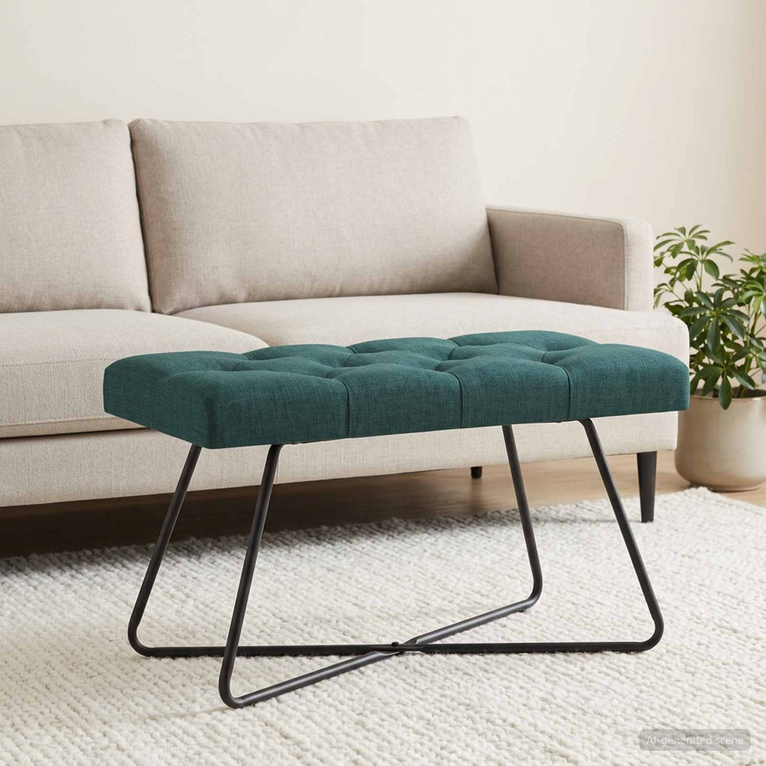 Bænk med knap tufting Mørkegrøn 80 x 40 x 46 cm Stof