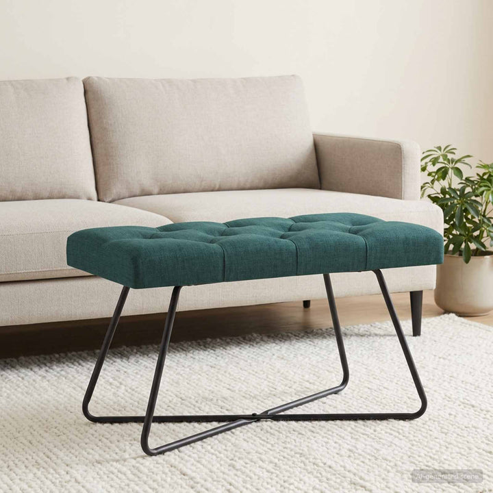 Bænk med knap tufting Mørkegrøn 80 x 40 x 46 cm Stof