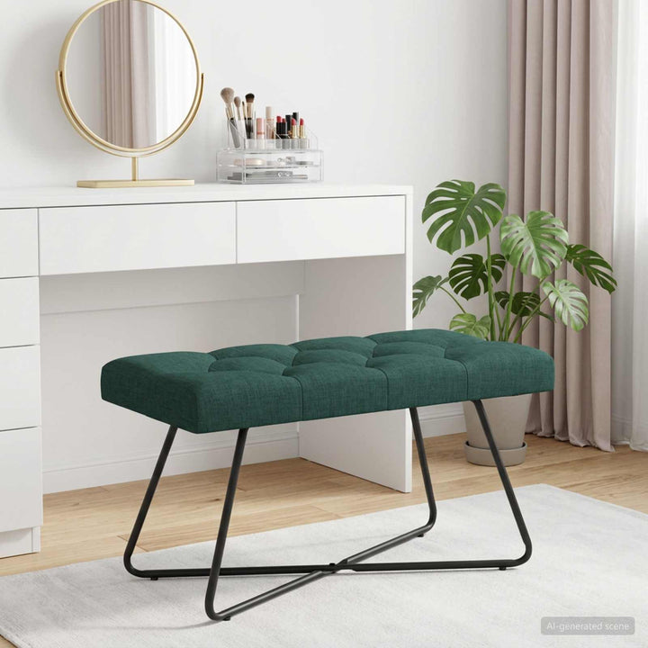 Bænk med knap tufting Mørkegrøn 80 x 40 x 46 cm Stof
