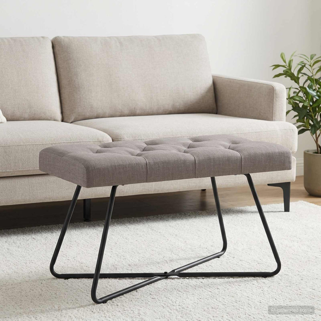 Bænk med knap tufting Gråbrun 80 x 40 x 46 cm Stof Knap tufted