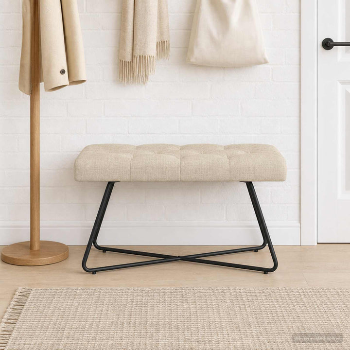 Bænk med knap tufting Cremefarvet 80 x 40 x 46 cm Stof