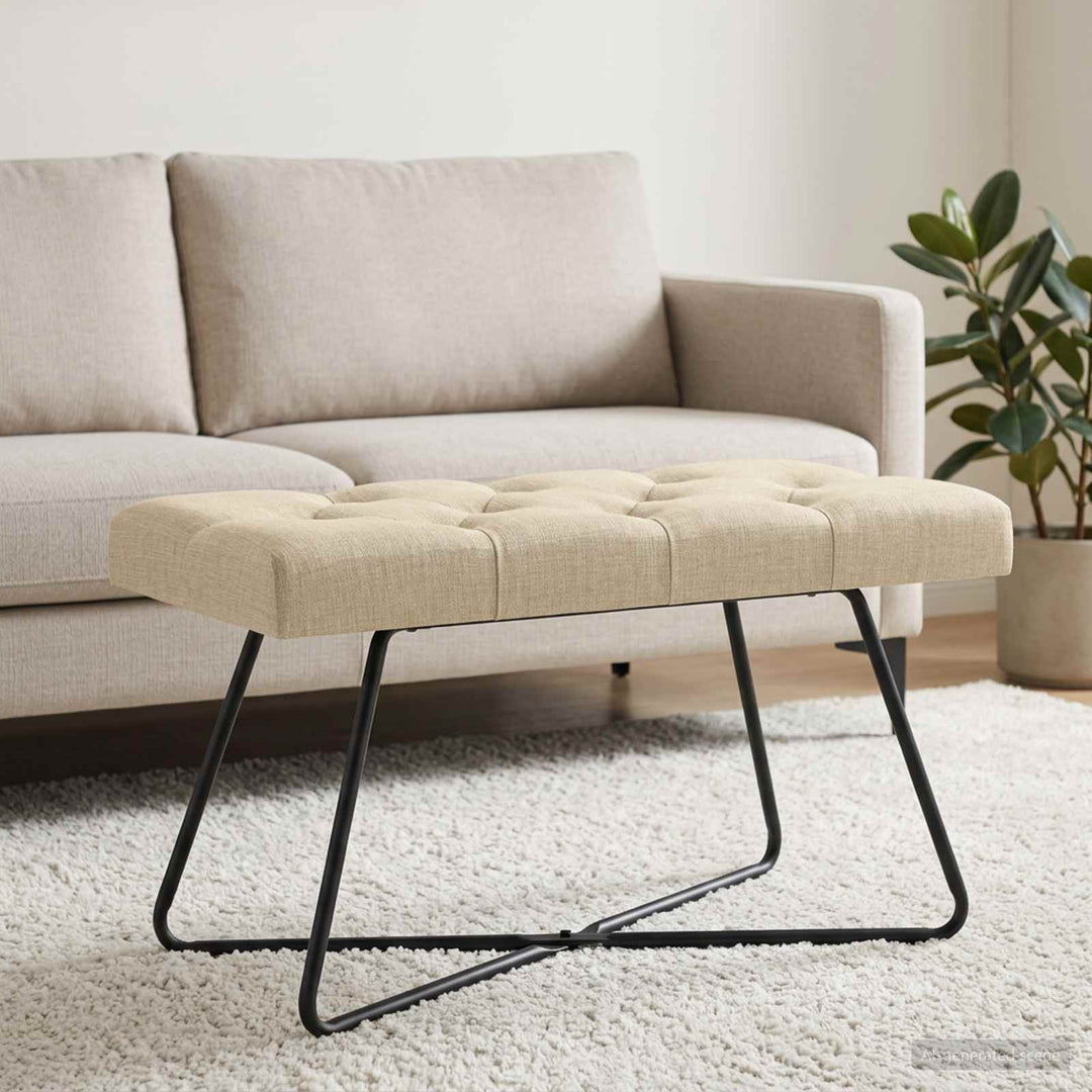 Bænk med knap tufting Cremefarvet 80 x 40 x 46 cm Stof