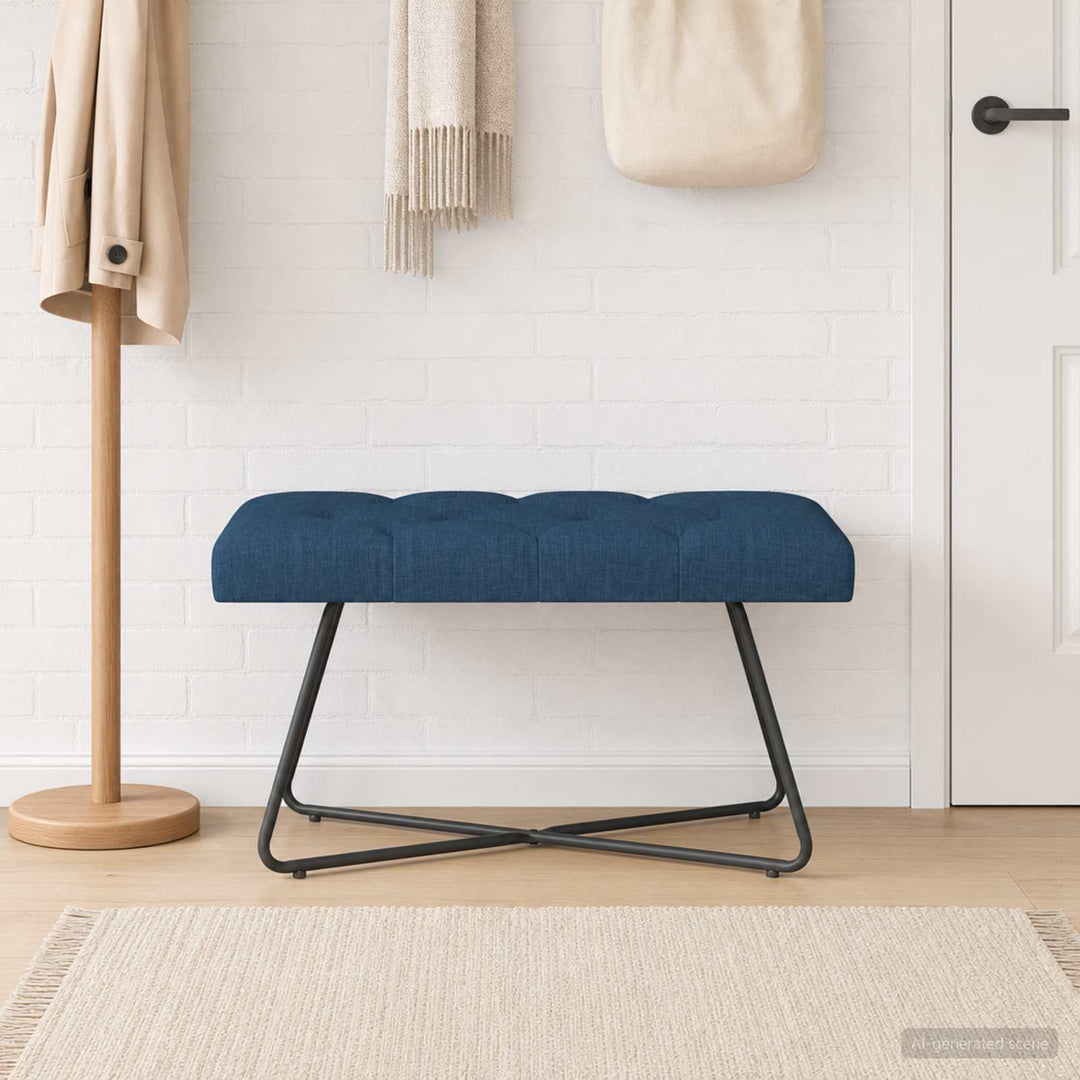 Bænk med knap tufting Blå 80 x 40 x 46 cm Stof