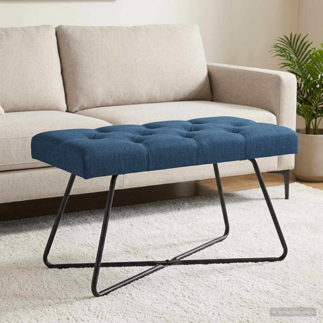 Bænk med knap tufting Blå 80 x 40 x 46 cm Stof