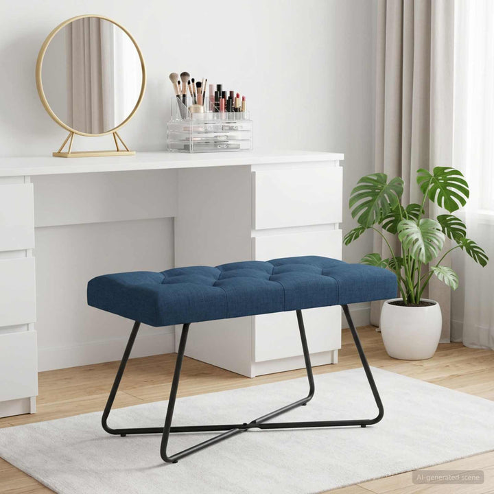 Bænk med knap tufting Blå 80 x 40 x 46 cm Stof