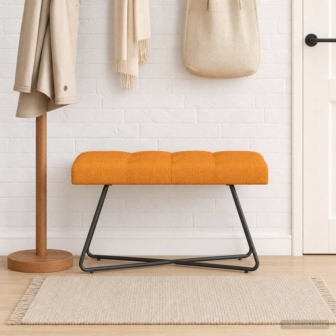 Bænk med knap tufting Mørk Gul 80 x 40 x 46 cm Stof