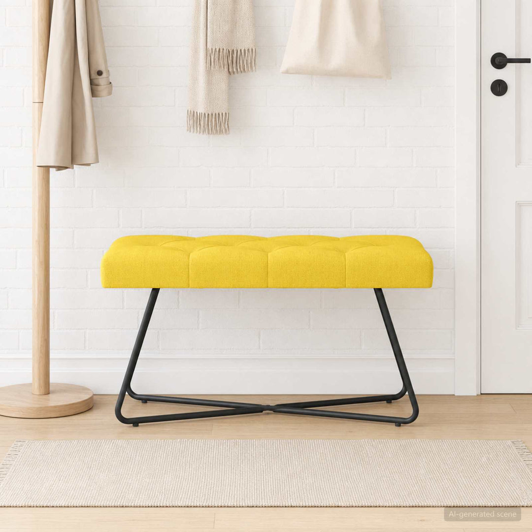 Bænk med knap tufting Lys Gul 80 x 40 x 46 cm Stof