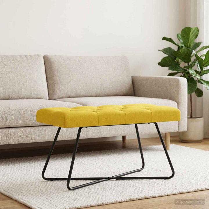 Bænk med knap tufting Lys Gul 80 x 40 x 46 cm Stof
