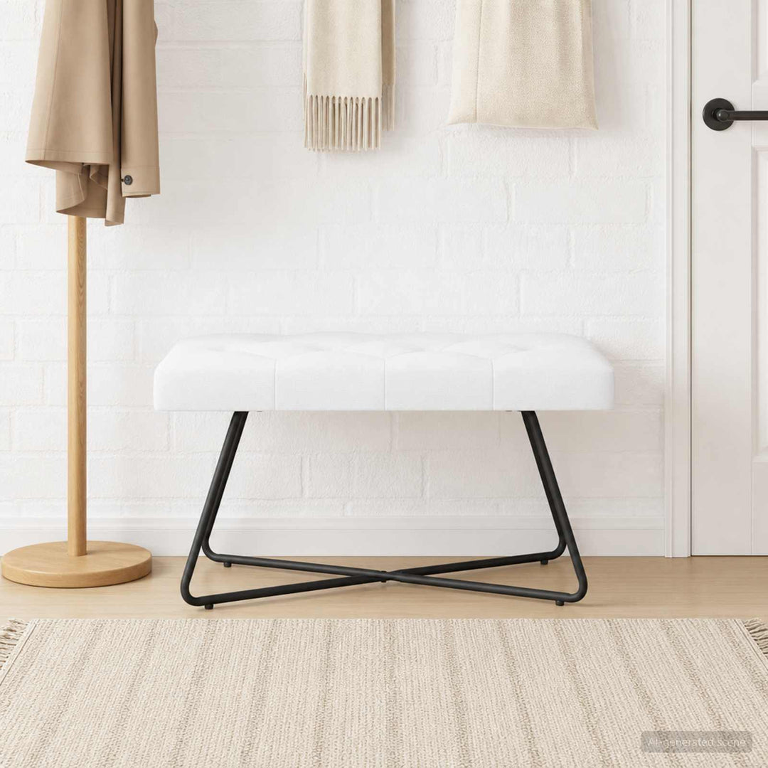 Bænk med knap tufting Hvid 80 x 40 x 46 cm Stof