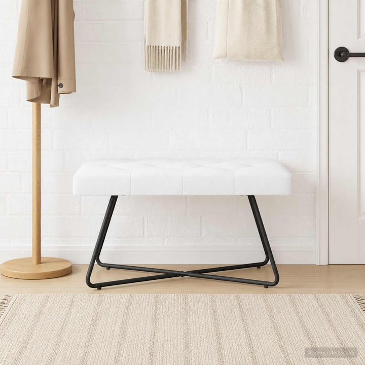 Bænk med knap tufting Hvid 80 x 40 x 46 cm Stof