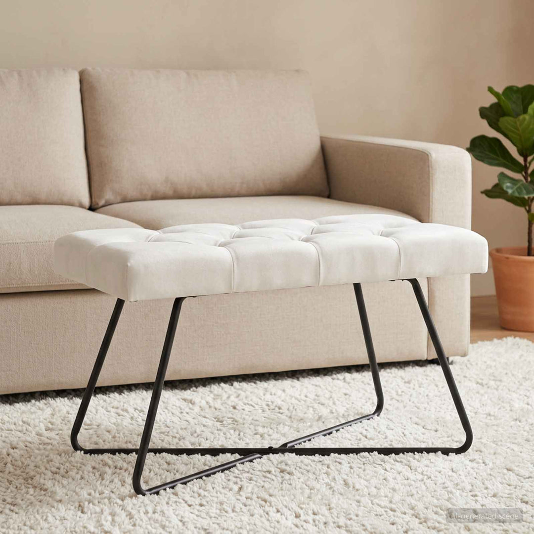 Bænk med knap tufting Hvid 80 x 40 x 46 cm Stof