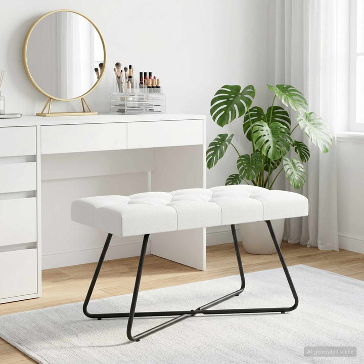 Bænk med knap tufting Hvid 80 x 40 x 46 cm Stof
