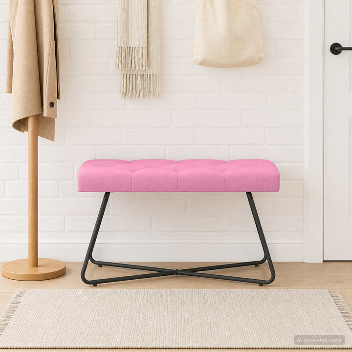 Bænk med knap tufting Lyserød 80 x 40 x 46 cm Stof