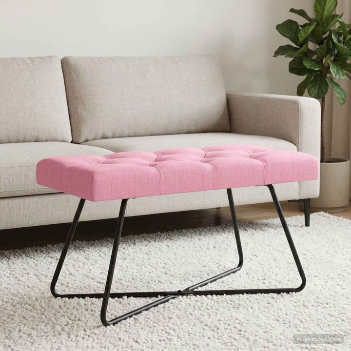 Bænk med knap tufting Lyserød 80 x 40 x 46 cm Stof