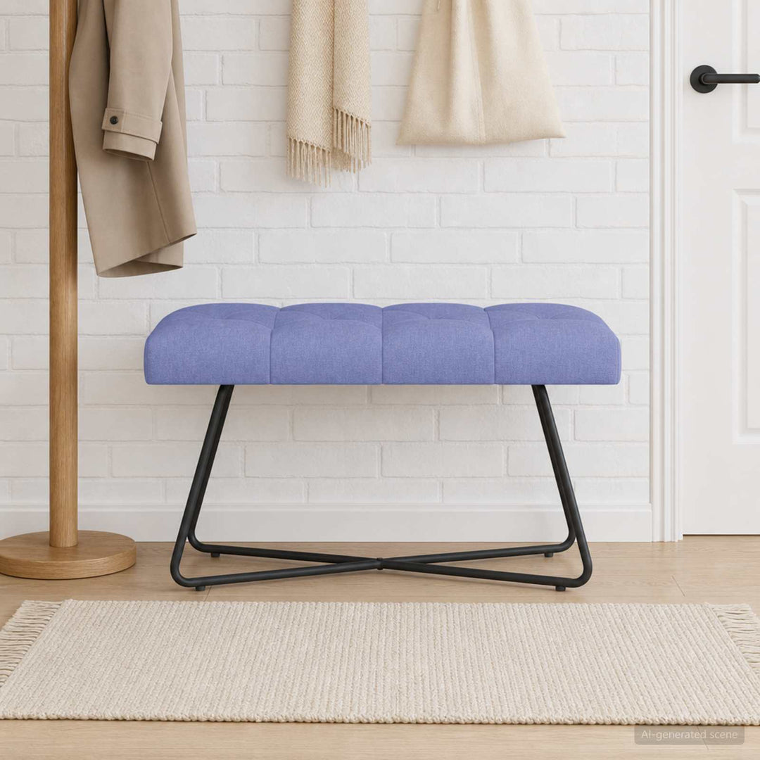 Bænk med knap tufting Jeans blå 80 x 40 x 46 cm Stof