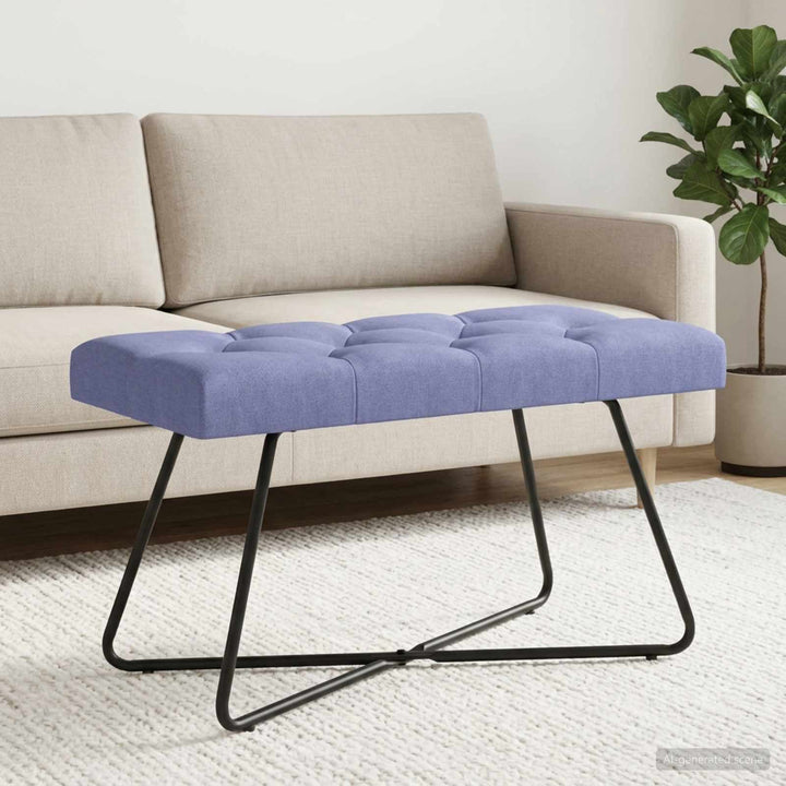 Bænk med knap tufting Jeans blå 80 x 40 x 46 cm Stof