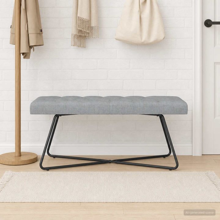 Bænk med knap tufting Lysegrå 110 x 40 x 46 cm Stof