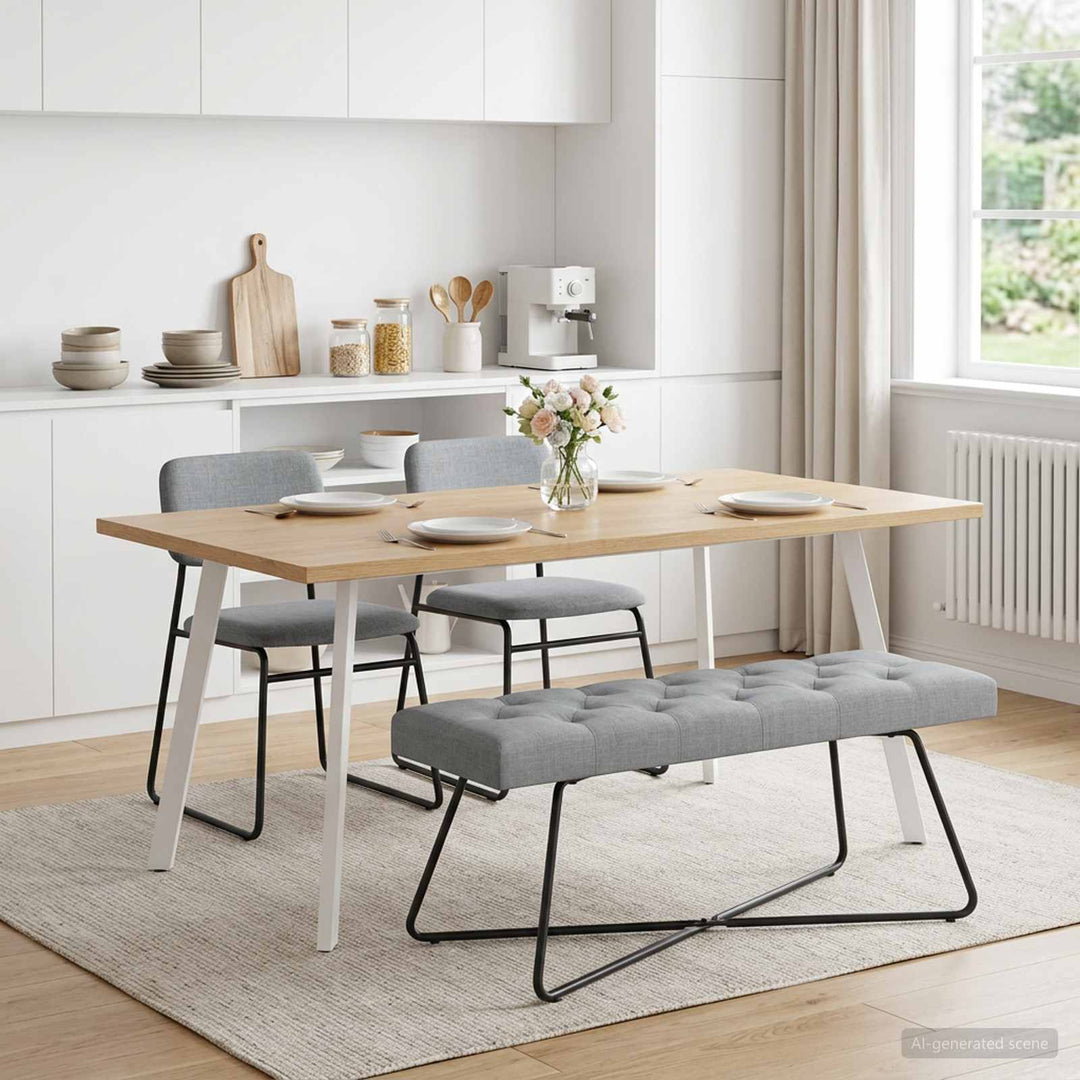 Bænk med knap tufting Lysegrå 110 x 40 x 46 cm Stof
