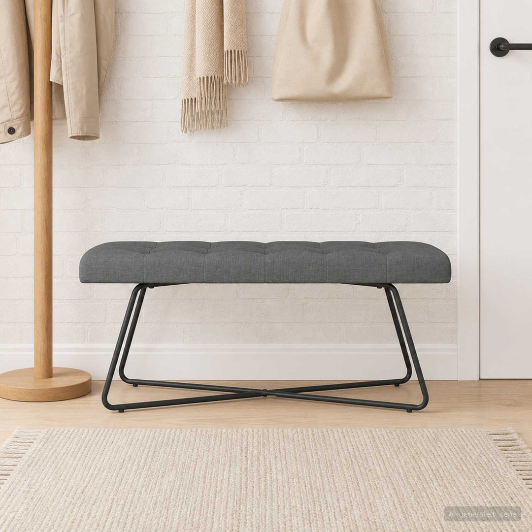 Bænk med knap tufting Mørkegrå 110 x 40 x 46 cm Stof