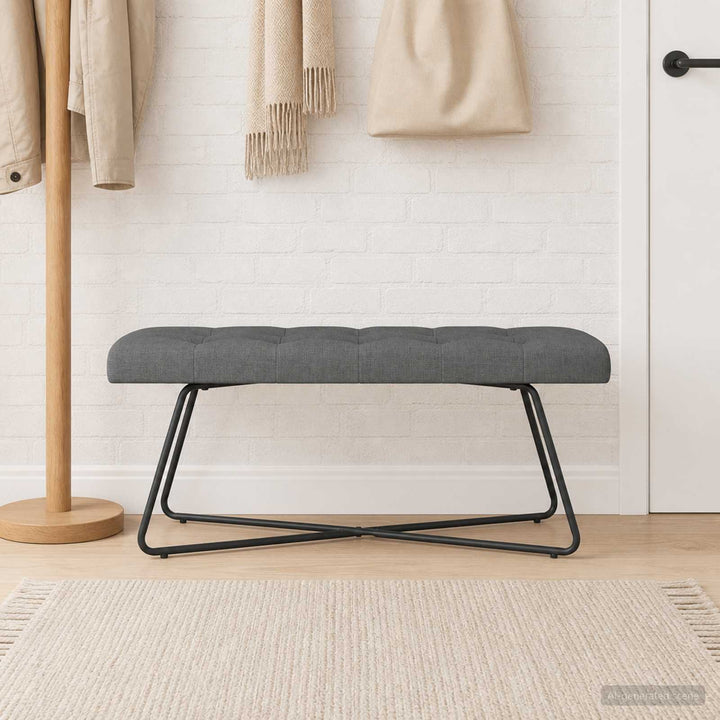Bænk med knap tufting Mørkegrå 110 x 40 x 46 cm Stof