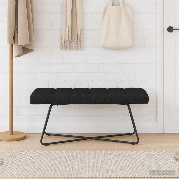 Bænk med knap tufting Sort 110 x 40 x 46 cm Stof