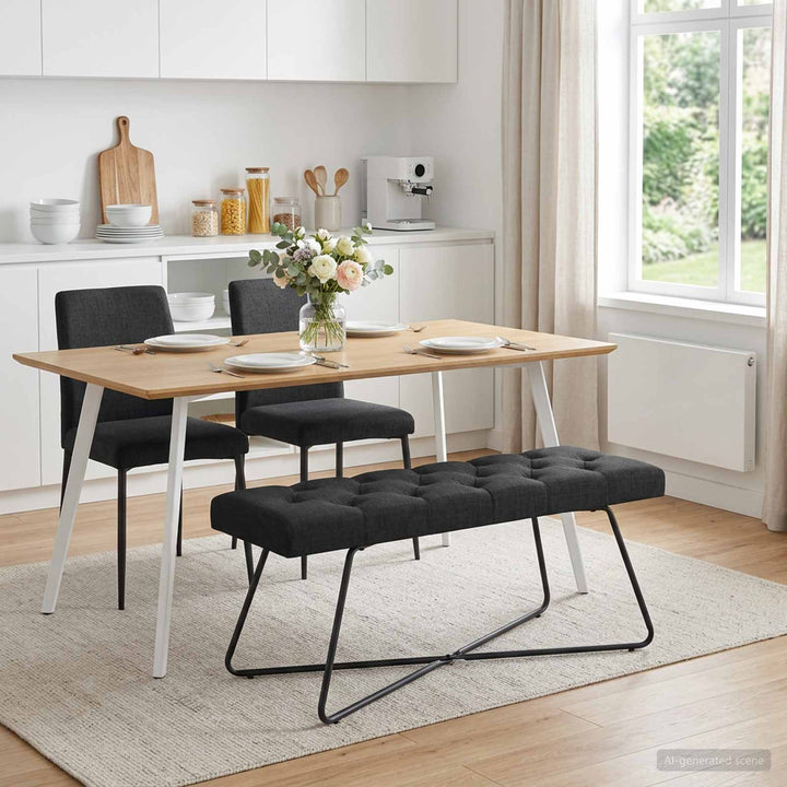 Bænk med knap tufting Sort 110 x 40 x 46 cm Stof
