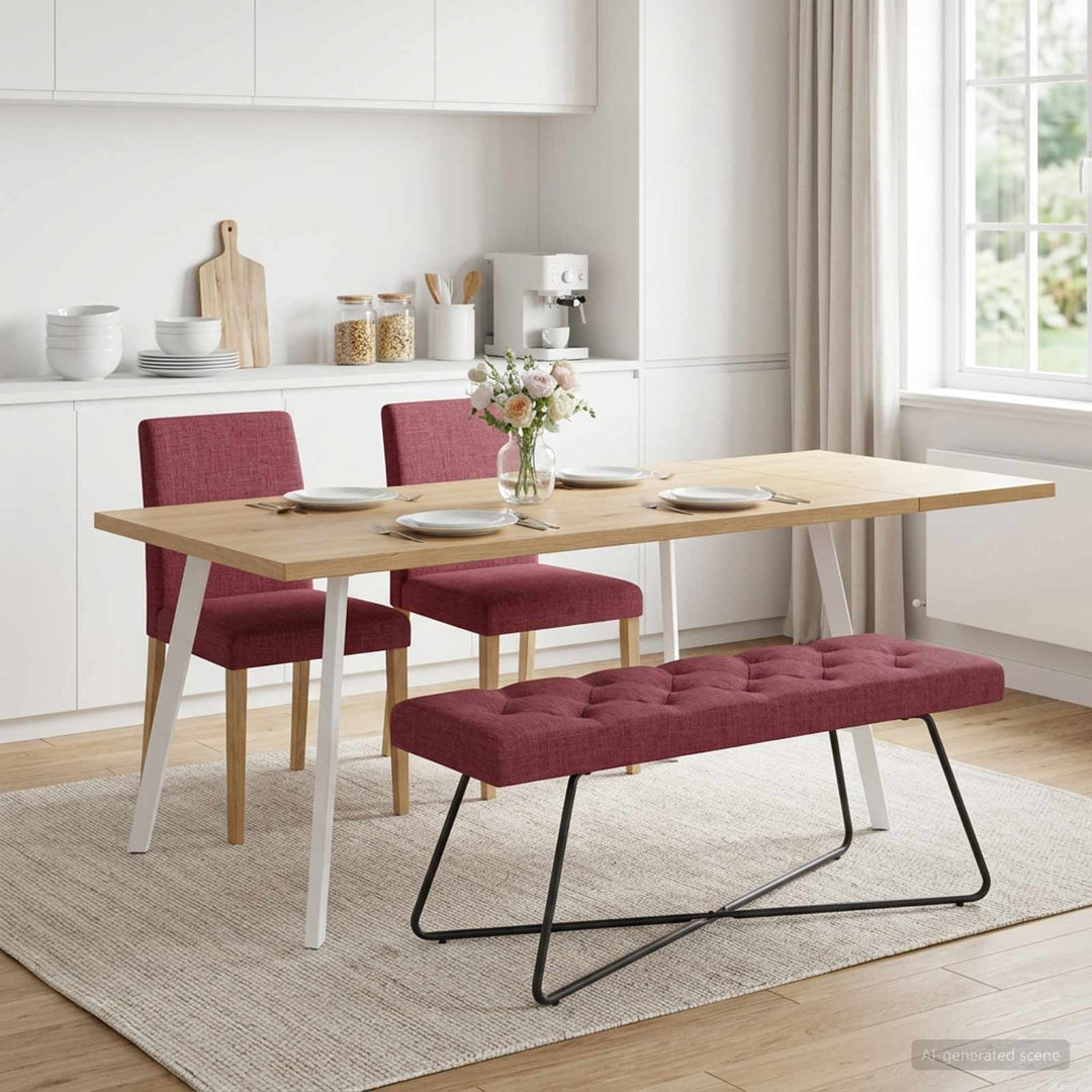 Bænk med knap tufting Vinrød 110 x 40 x 46 cm Stof