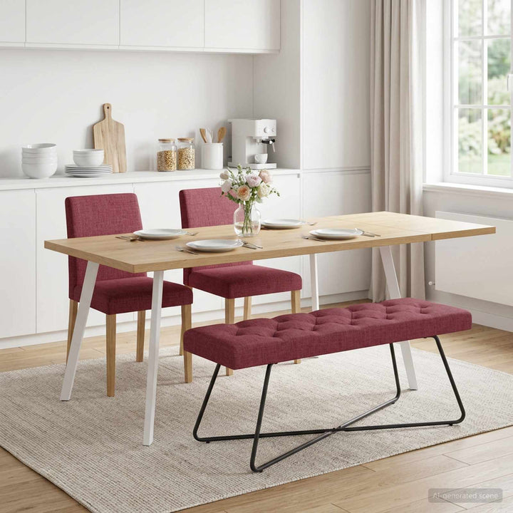 Bænk med knap tufting Vinrød 110 x 40 x 46 cm Stof