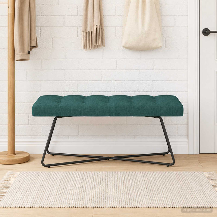 Bænk med knap tufting Mørkegrøn 110 x 40 x 46 cm Stof