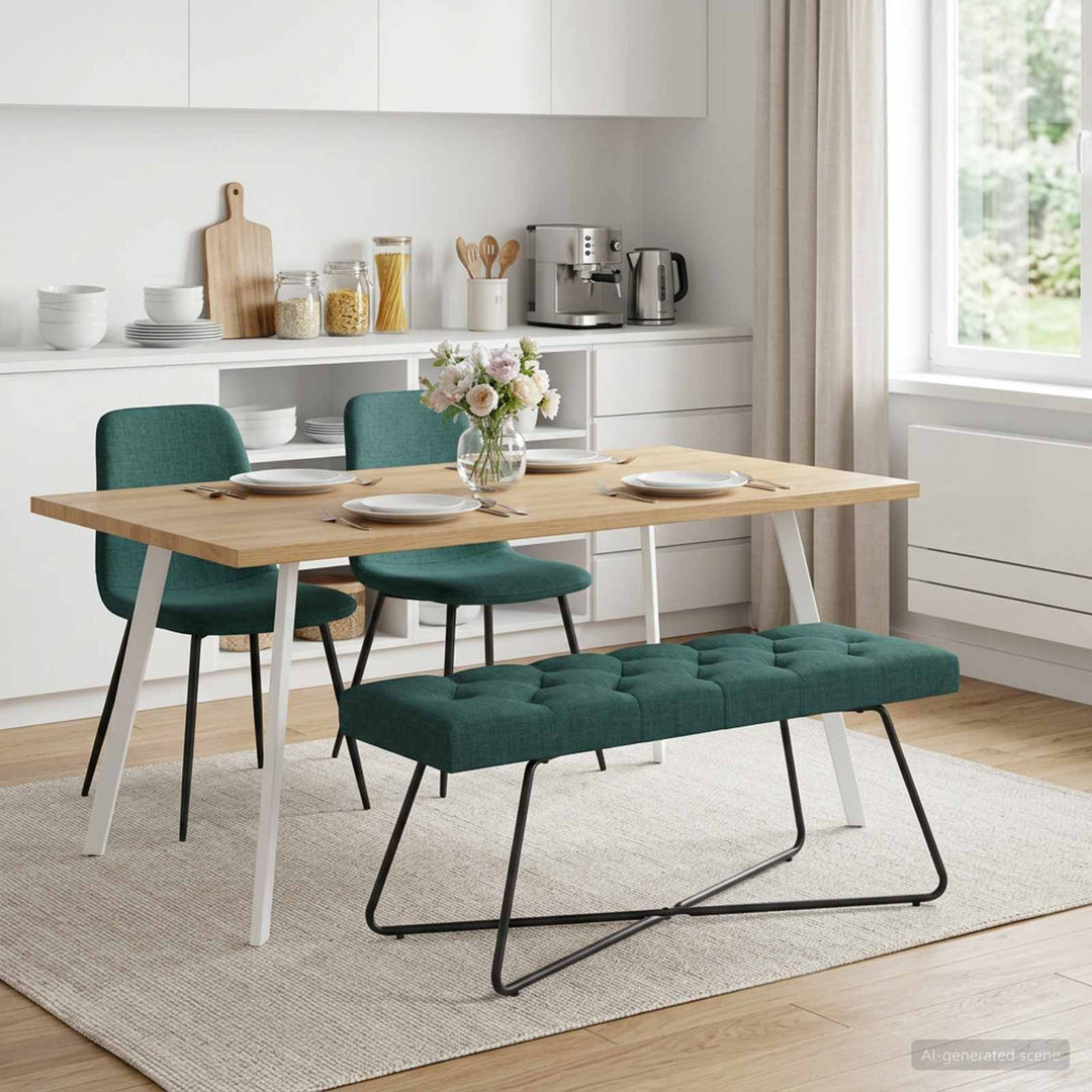 Bænk med knap tufting Mørkegrøn 110 x 40 x 46 cm Stof