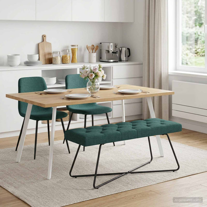 Bænk med knap tufting Mørkegrøn 110 x 40 x 46 cm Stof
