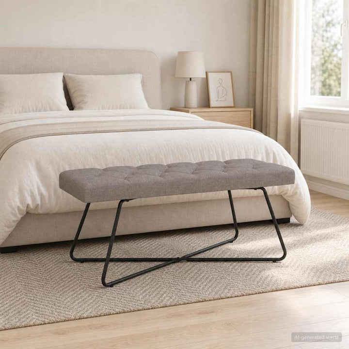 Bænk med knap tufting Gråbrun 110 x 40 x 46 cm Stof Knap tufted
