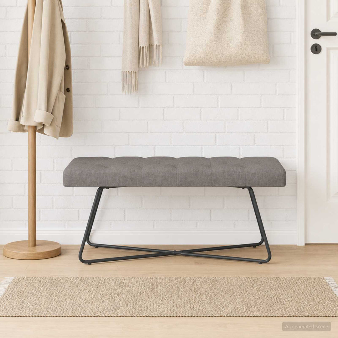Bænk med knap tufting Gråbrun 110 x 40 x 46 cm Stof