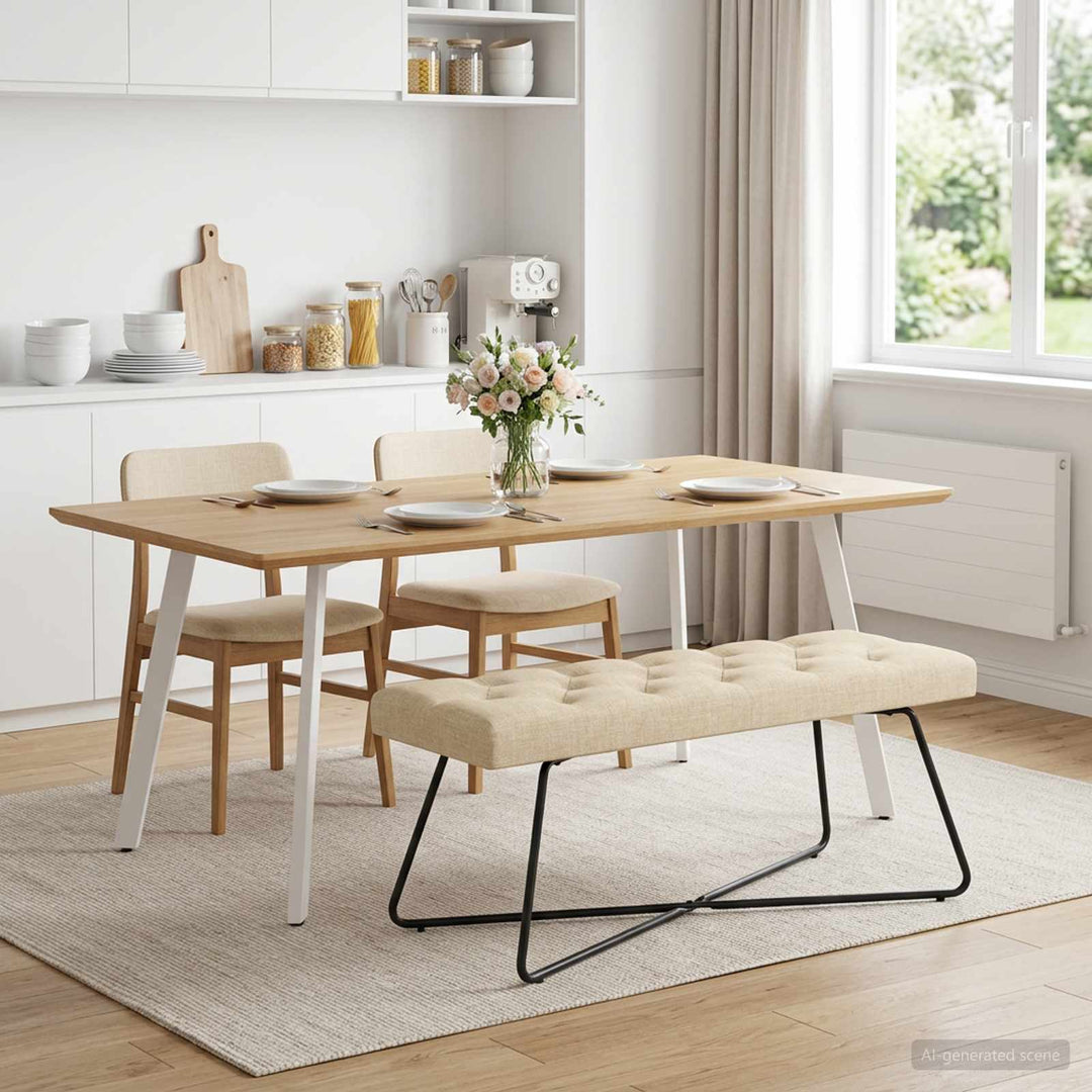 Bænk med knap tufting Cremefarvet 110 x 40 x 46 cm Stof