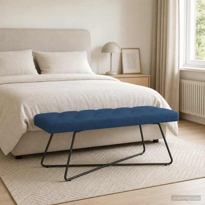 Bænk med knap tufting Blå 110 x 40 x 46 cm Stof