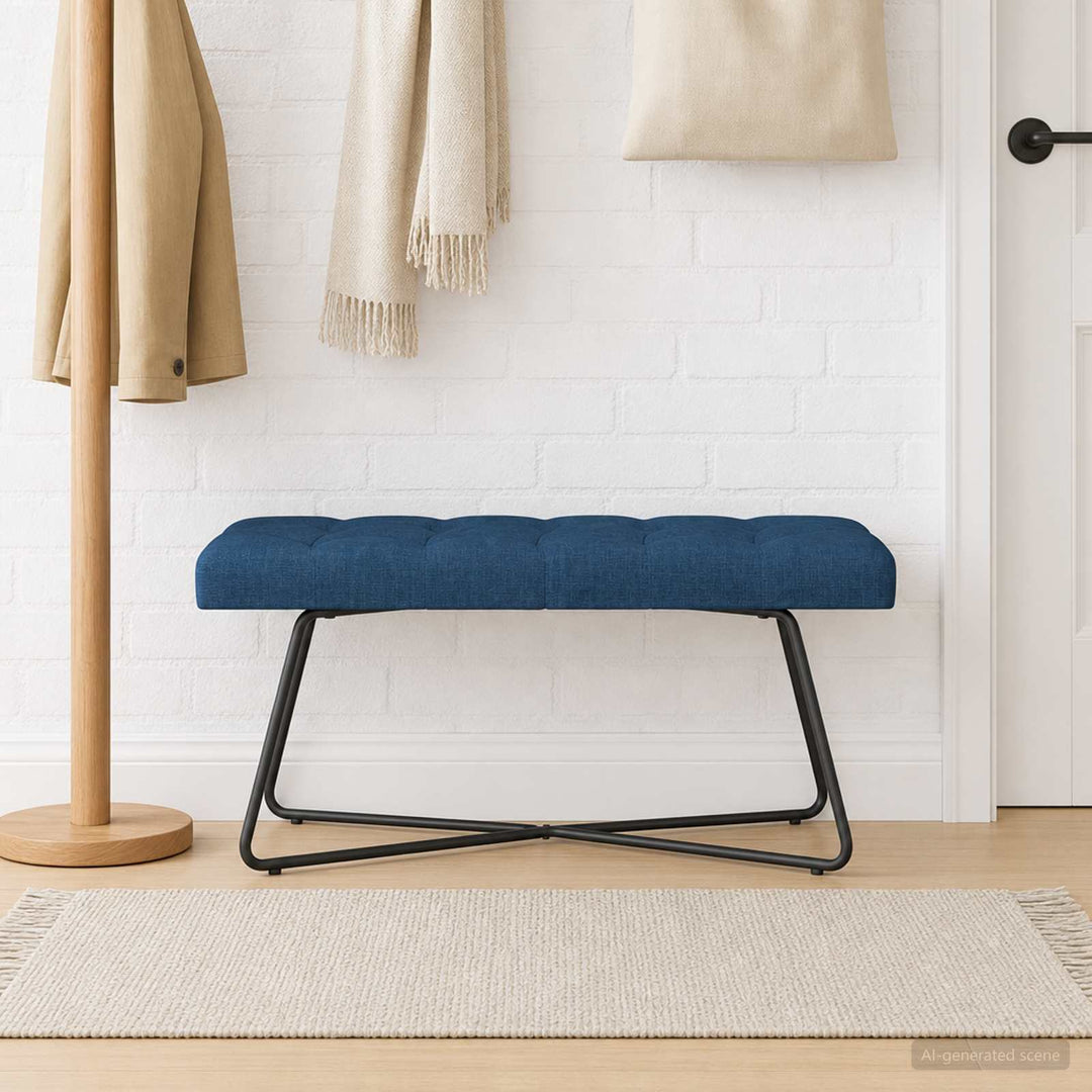 Bænk med knap tufting Blå 110 x 40 x 46 cm Stof