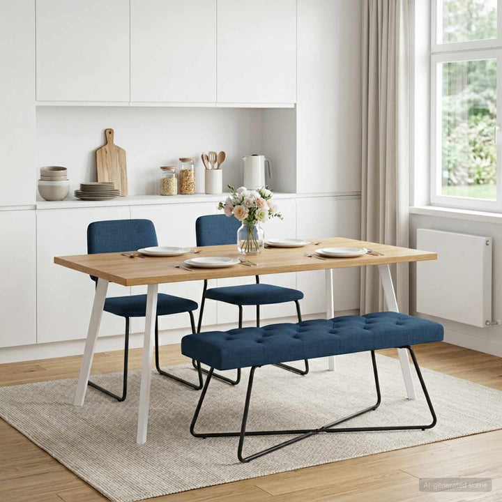 Bænk med knap tufting Blå 110 x 40 x 46 cm Stof