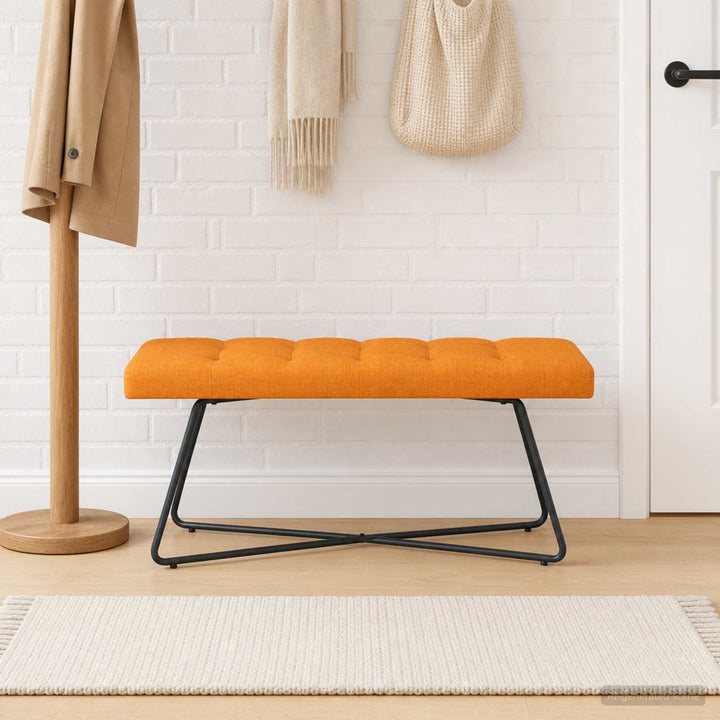 Bænk med knap tufting Mørk Gul 110 x 40 x 46 cm Stof