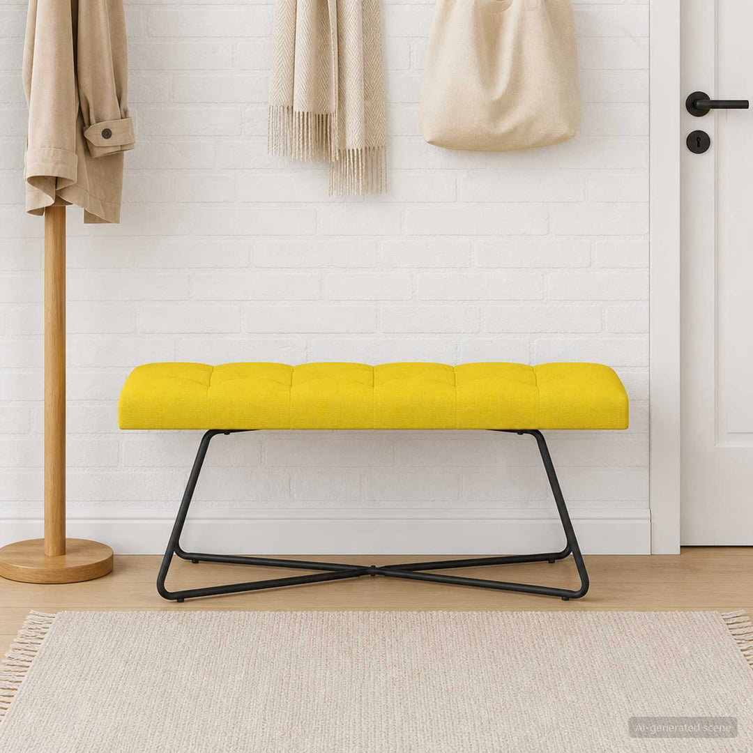 Bænk med knap tufting Lys Gul 110 x 40 x 46 cm Stof