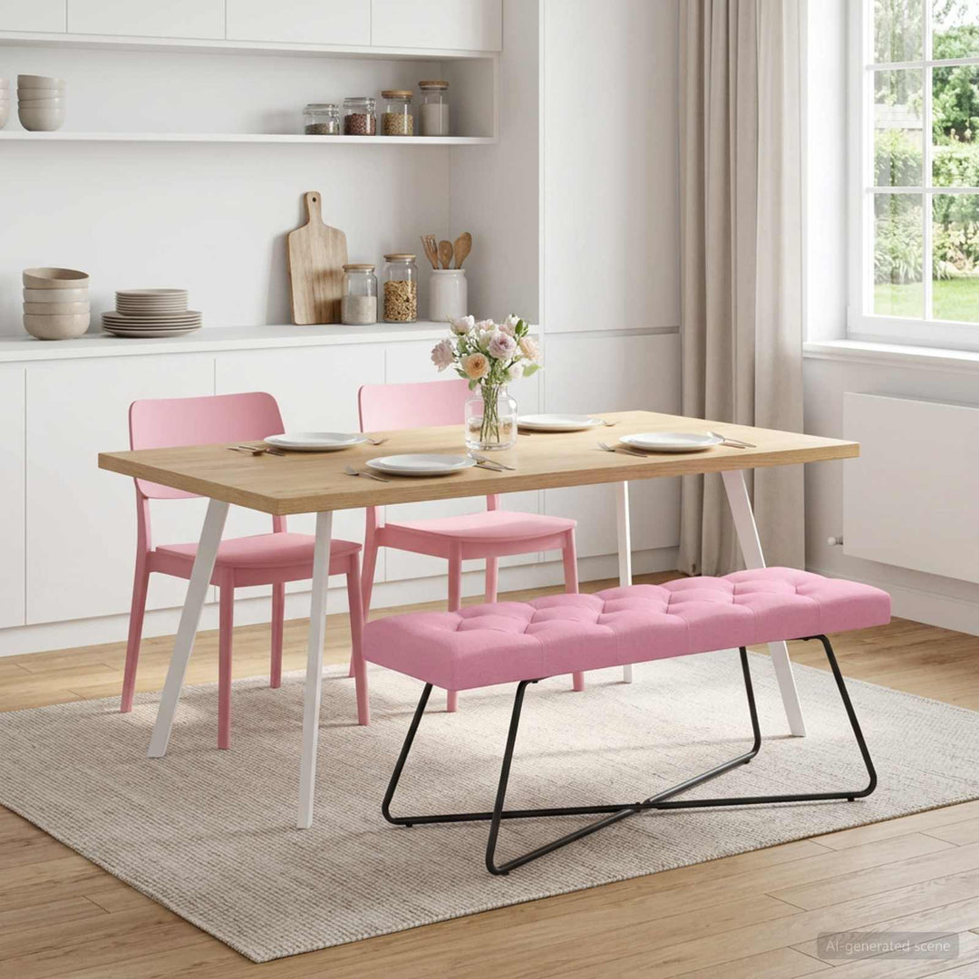 Bænk med knap tufting Lyserød 110 x 40 x 46 cm Stof
