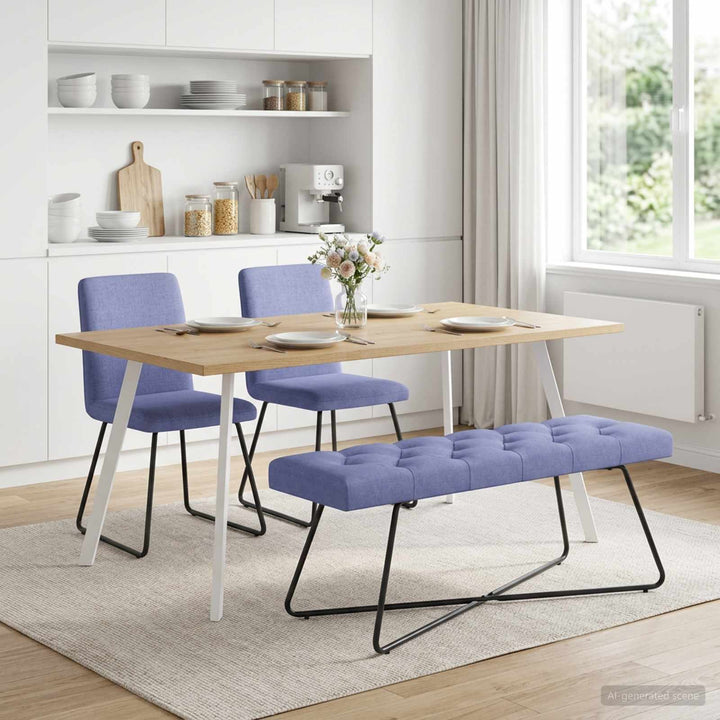 Bænk med knap tufting Jeans blå 110 x 40 x 46 cm Stof