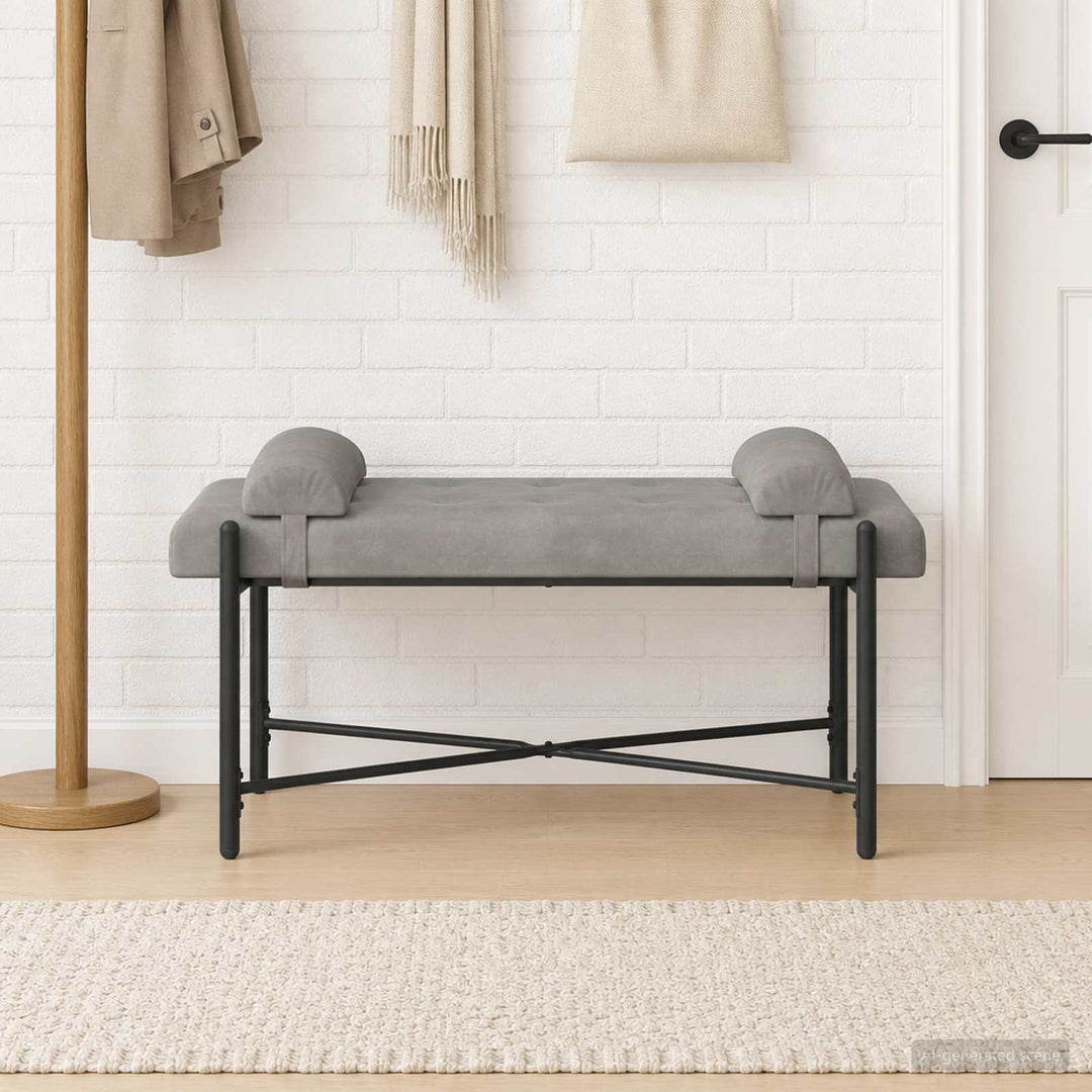 Knappet bænk med puder Lysegrå 110 x 40 x 46 cm Fløjl
