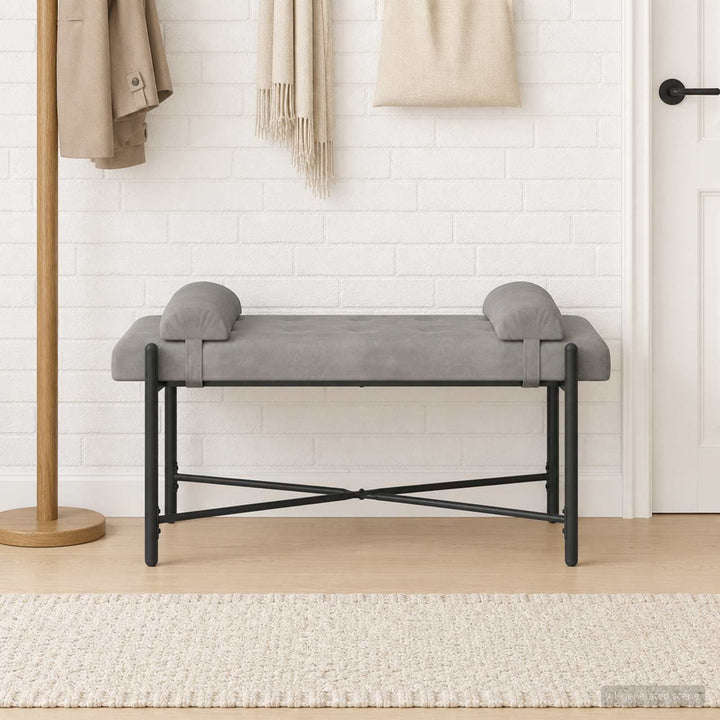 Knappet bænk med puder Lysegrå 110 x 40 x 46 cm Fløjl