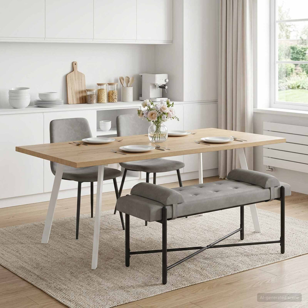 Knappet bænk med puder Lysegrå 110 x 40 x 46 cm Fløjl