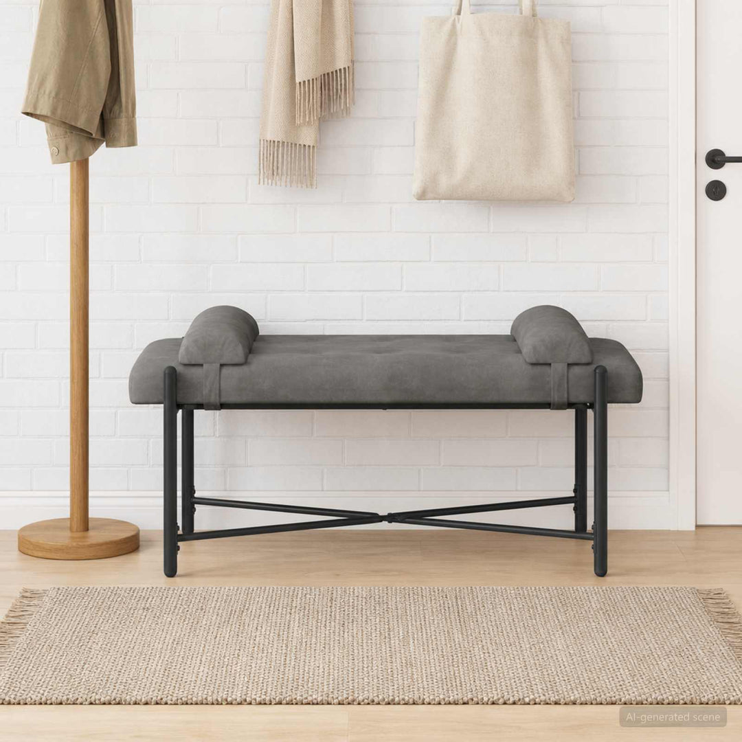 Knappet bænk med puder Mørkegrå 110 x 40 x 46 cm Fløjl