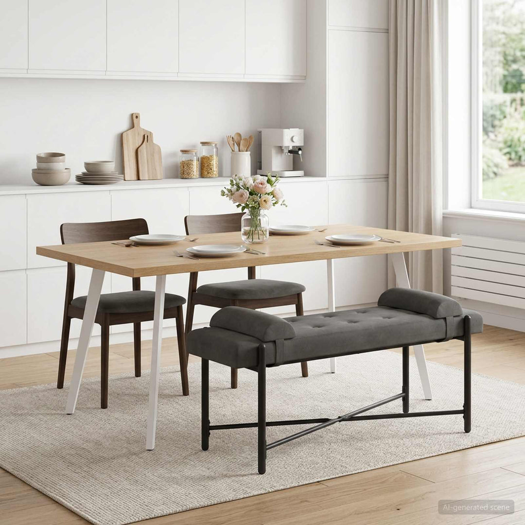 Knappet bænk med puder Mørkegrå 110 x 40 x 46 cm Fløjl
