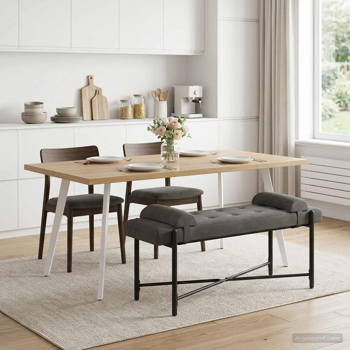 Knappet bænk med puder Mørkegrå 110 x 40 x 46 cm Fløjl